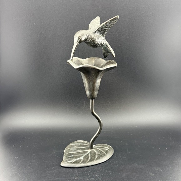 Other - Vintage Bronze Hummingbird Sculpture Trumpet Vine Leaf Base Green Patina 80s
